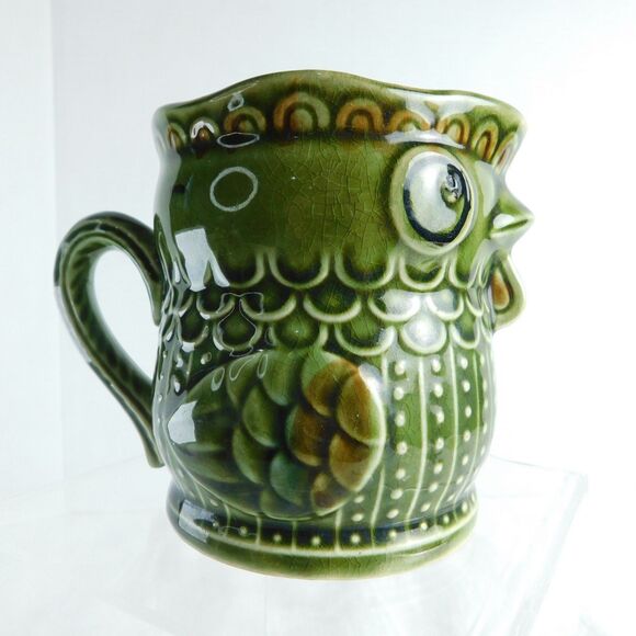 Vintage 1970's Green Ceramic Chicken Rooster Cup, Trimont Japan GUC - Picture 2 of 14